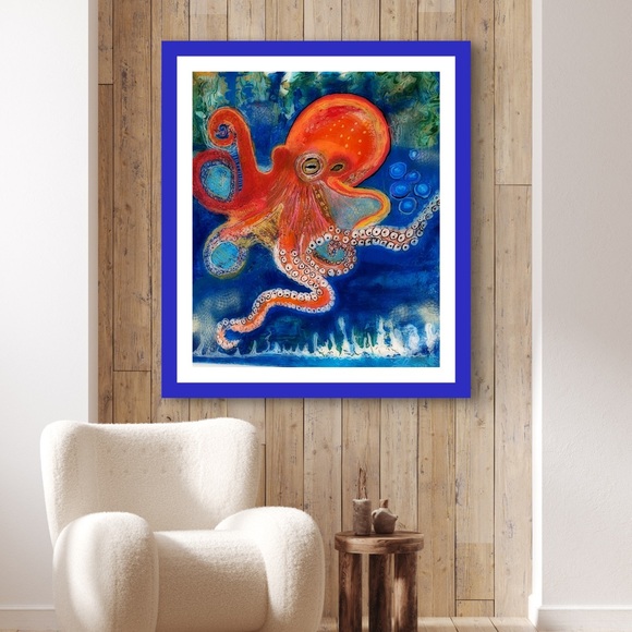 Octopus print with cobalt blue mat